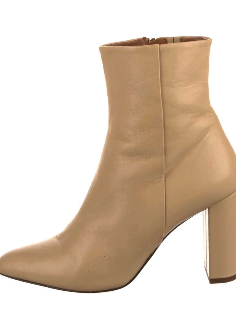 Sézane Leather Boots Women's Tan Leather Block Heel Ankle Boot. Worn once inside